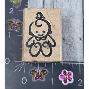 Denami Design Sitting Baby Infant Outline 1999 Rubber Stamp Wood #U47